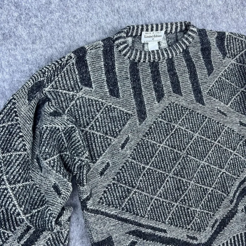 Vtg Limited Editions By Expressions Mens Sweater Gray Wool Made in Italy 90 Sz L